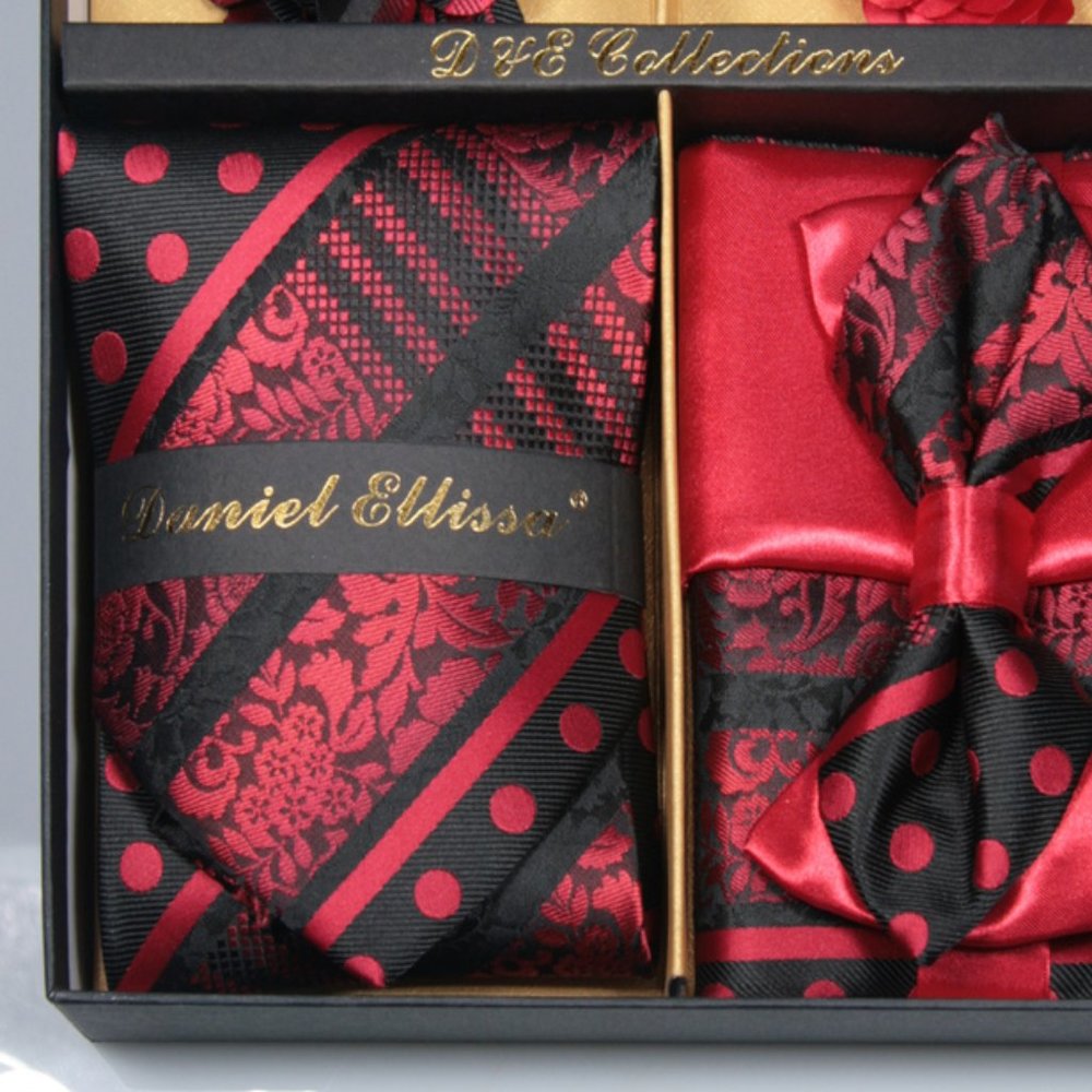 Daniel Ellissa Black Red Bow & Neck Tie 6 Set - Picture 2 of 6